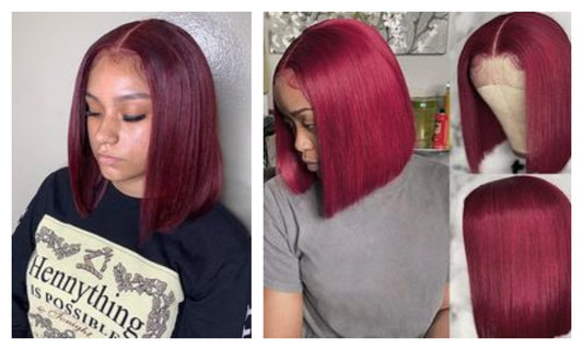KERWEI 99j Burgundy Bob Wig Human Hair 180 Density 13x4 Frontal Lace Wig